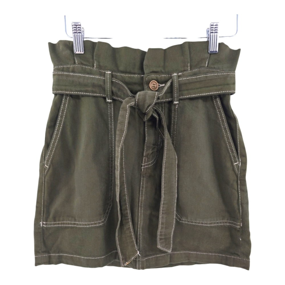 Free People Olive Green Splendor In The Grass Paper Bag Waist Denim Skirt Size 0
